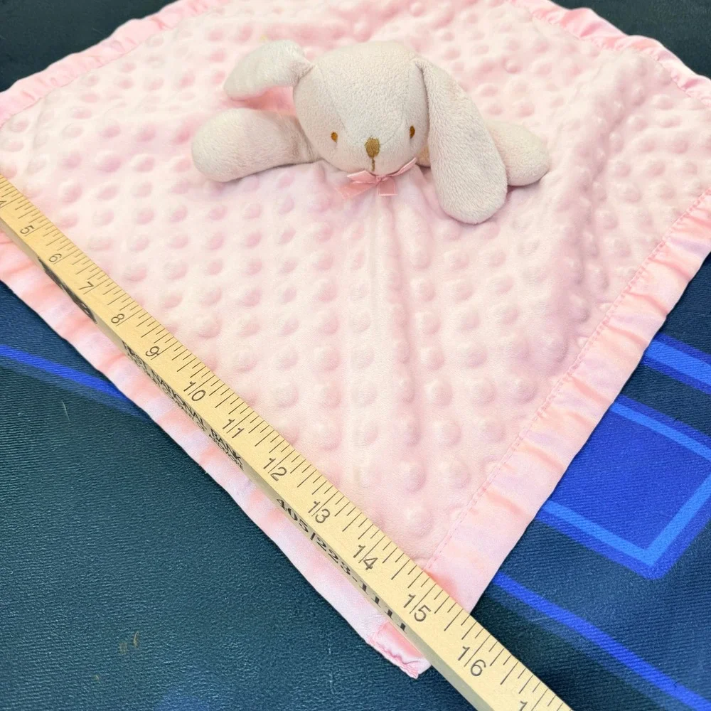 Pink Bunny Rabbit Lovey Security Blanket Minky Dot Satin Trim Plush Baby Girl